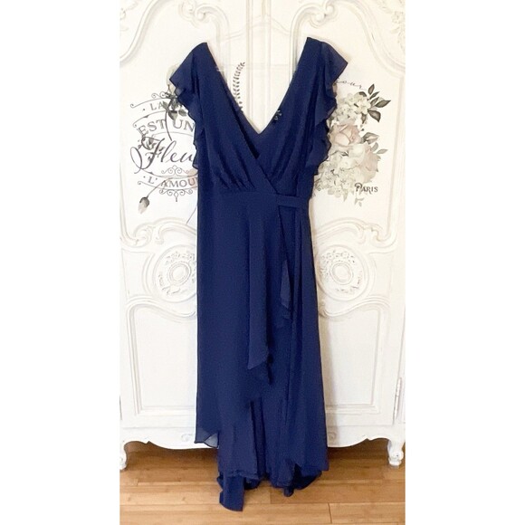 Lulus Ravishing Charm Dress Women's 3X Dark Blue High Low Ruffled Wrap Maxi NWOT - Picture 6 of 11